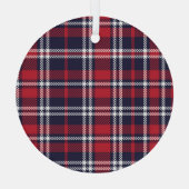 Rode Navy asymmetrische geruite textuur Glas Ornament (Achterkant)