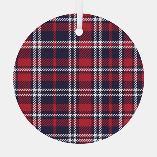 Rode Navy asymmetrische geruite textuur Glas Ornament (Achterkant)