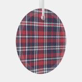 Rode Navy asymmetrische geruite textuur Glas Ornament (Voorkant Rechts)