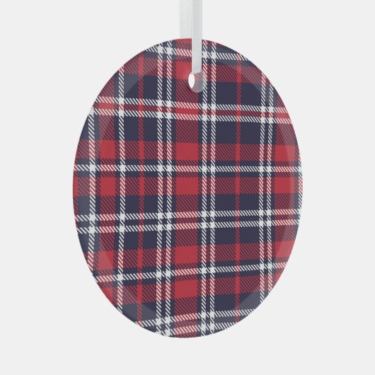 Rode Navy asymmetrische geruite textuur Glas Ornament (Voorkant Rechts)