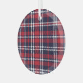 Rode Navy asymmetrische geruite textuur Glas Ornament (Voorkant links)