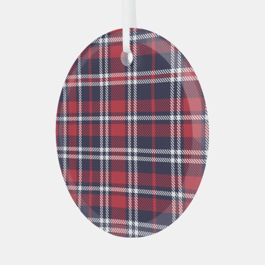 Rode Navy asymmetrische geruite textuur Glas Ornament (Voorkant links)