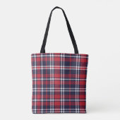 Rode Navy asymmetrische geruite textuur Tote Bag (Achterkant)