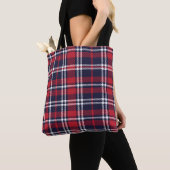 Rode Navy asymmetrische geruite textuur Tote Bag (Dichtbij)