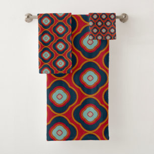 Rode Navy Gouden Retro Geometrisch Krachtig Patroo Bad Handdoek