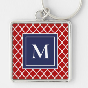 Rode Navy Moderne Monogram Quatrefoil Zeevaart Str Sleutelhanger