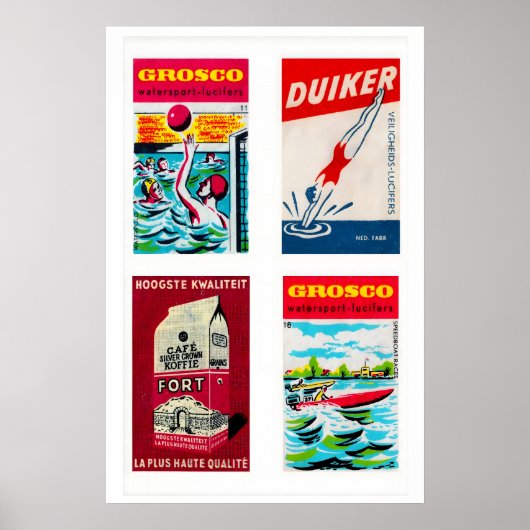 Rode Nederlandse luciferdoosje label raster afdruk Poster (Voorkant)
