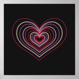 Rode Neon Hart Muurkunst Poster