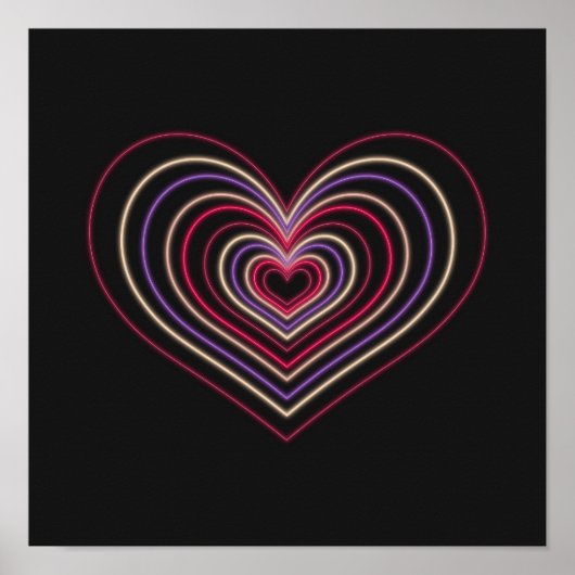Rode Neon Hart Muurkunst Poster (Voorkant)