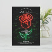 Rode Neon Licht Glowende Roos Klimop Bruiloft Kaart (Staand voorkant)