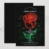 Rode Neon Licht Glowende Roos Klimop Bruiloft Kaart (Voorkant / Achterkant)