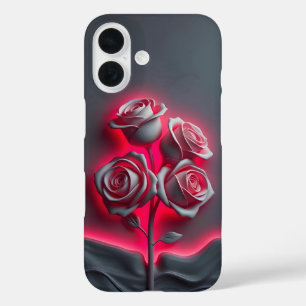 Rode Neon Rozen op zwarte Hoesje-Mate iPhone Case