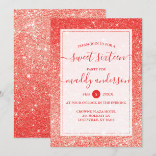 Rode nep glitters elegante Sweet 16 verjaardag Kaart