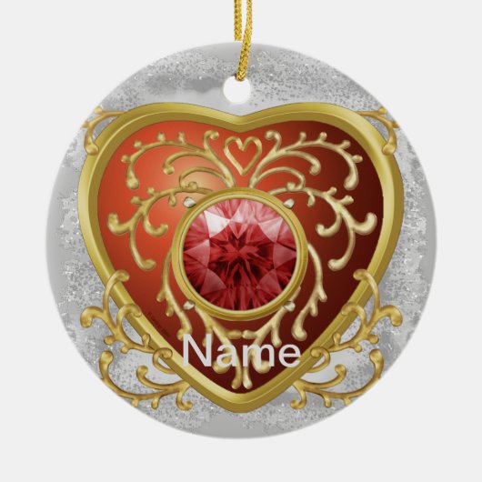 Rode nep-juweel hart feeënornament keramisch ornament (Voorkant)