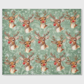 Rode neus Reinder Decoupage Damask Cadeaupapier (Vlak)