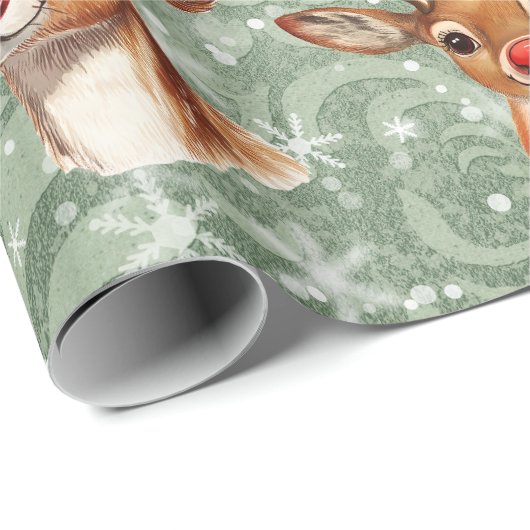 Rode neus Reinder Decoupage  Damask Cadeaupapier (Rol Hoek)