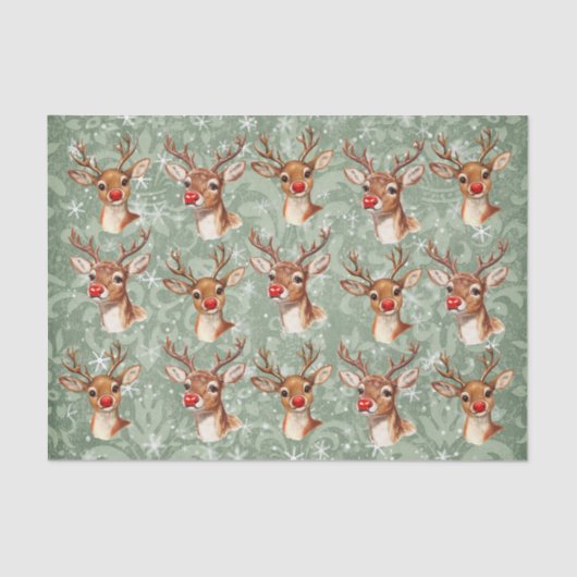 Rode neus Reinder Decoupage  Damask Tissuepapier (Voorkant)