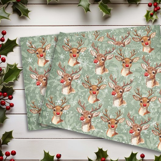 Rode neus Reinder Decoupage  Damask Tissuepapier