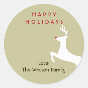 Rode neus rendier beige kerstvakantie cadeau label