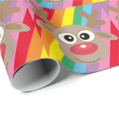 Rode neus rendier kerst regenboog cadeaupapier (Rol Hoek)