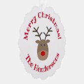 Rode neus rendier Papier Kerst Ornament Kaart (Rechts)