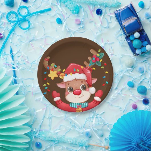 Rode neus rendier Rudolph Kerstmis Papieren Bordje (Feest)