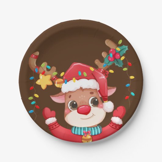 Rode neus rendier Rudolph Kerstmis Papieren Bordje (Voorkant)