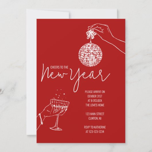 rode nieuwjaarsfeest kaart (Voorkant)