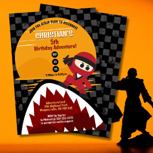 Rode Ninja Shark Tamer Verjaardag Uitnodiging