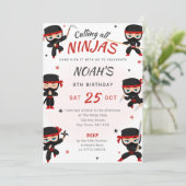Rode Ninja Verjaardag Uitnodiging - Karate Party (Staand voorkant)