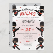 Rode Ninja Verjaardag Uitnodiging - Kom kick it pa (Voorkant / Achterkant)