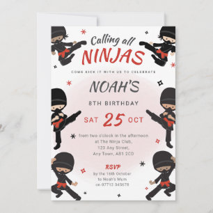 Rode Ninja Verjaardag Uitnodiging - Kom kick it pa