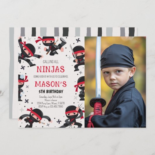 Rode Ninja Warrior Martial Arts Verjaardagsfoto Kaart (Voorkant / Achterkant)