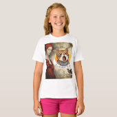 Rode non en provocerende kattenkop t-shirt (Voorkant volledig)