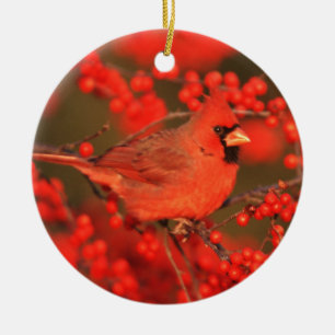 Rode Noordelijke Kardinaal mannetje, IL Keramisch Ornament