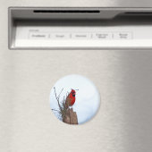 Rode Noordelijke Kardinaal op een houten post Magneet (Insitu (Vaatwasser))