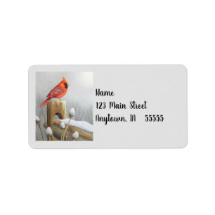 Rode Noordelijke Kardinaal vogel op de Waterverf v Etiket