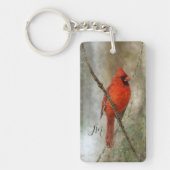 Rode Noordelijke Kardinaal Vogel Schilderen Initia Sleutelhanger (Voorkant)