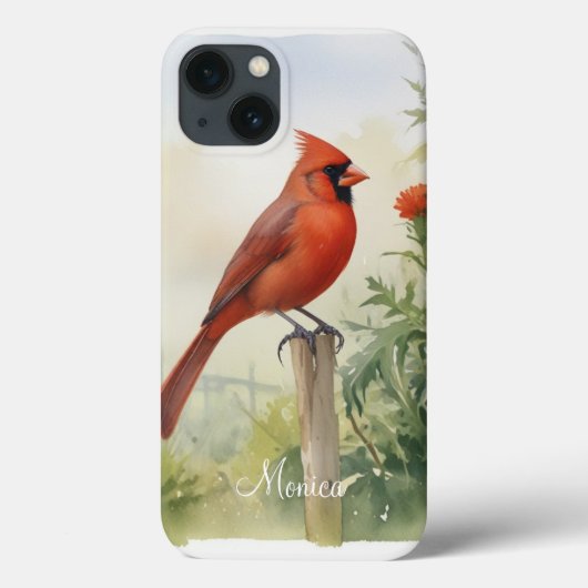 Rode Noordelijke Kardinaal Waterverf Personaliseer Case-Mate iPhone Case (Achterkant)
