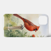 Rode Noordelijke Kardinaal Waterverf Personaliseer Case-Mate iPhone Case (Achterkant (horizontaal))