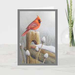 Rode Noordelijke Kardinaalvogel op Hek Aquarel Kun Kaart