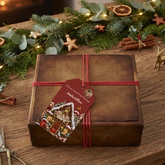 Rode Noordpoolpost met eigen naam Kerstmis Cadeaulabel