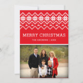 Rode Noordse Patroon Kerst Foto Feestdagenkaart (Voorkant)