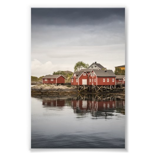 Rode Noorse Cabines Foto Afdruk (Voorkant)
