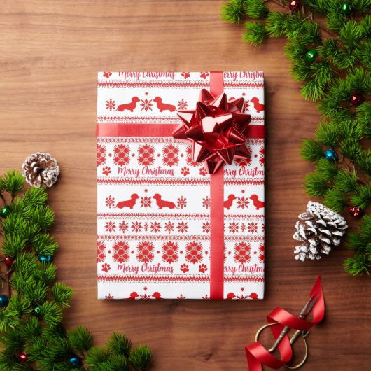 Rode Nordic Dachshund Hond Kerstmis Cadeaupapier (Feestdagen Geschenken)