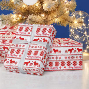 Rode Nordic Franse Bulldog Kerstmis Cadeaupapier