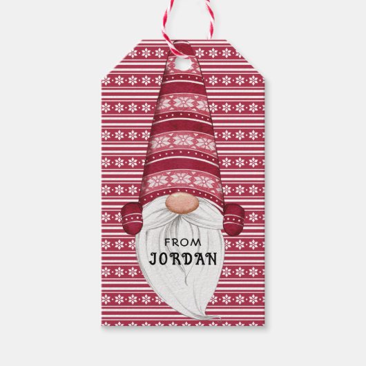 Rode Nordic Gnome gepersonaliseerd Cadeaulabel (Voorkant)
