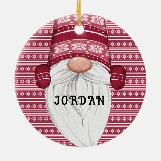 Rode Nordic Gnome gepersonaliseerd Keramisch Ornament (Achterkant)