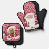 Rode Nordic Gnome gepersonaliseerd Ovenwant & Pannenlap Set (Voorkant / Achterkant)