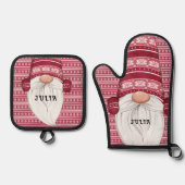 Rode Nordic Gnome gepersonaliseerd Ovenwant & Pannenlap Set (Voorkant)